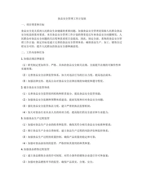 食品安全管理工作计划表