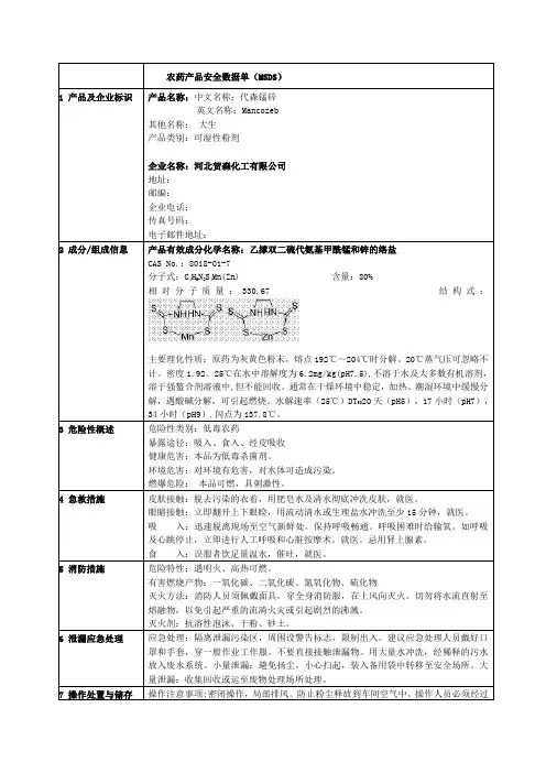 代森锰锌安全数据单(MSDS)