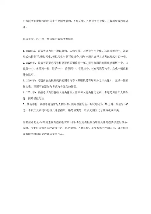 广西联考历年素描考题