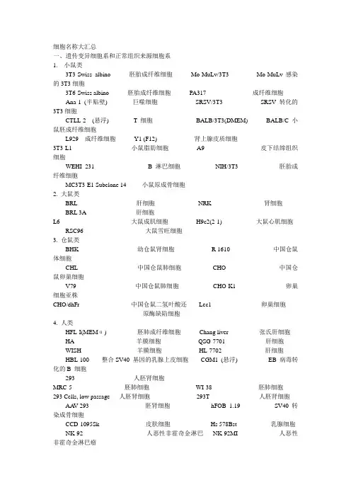 细胞名称大汇总