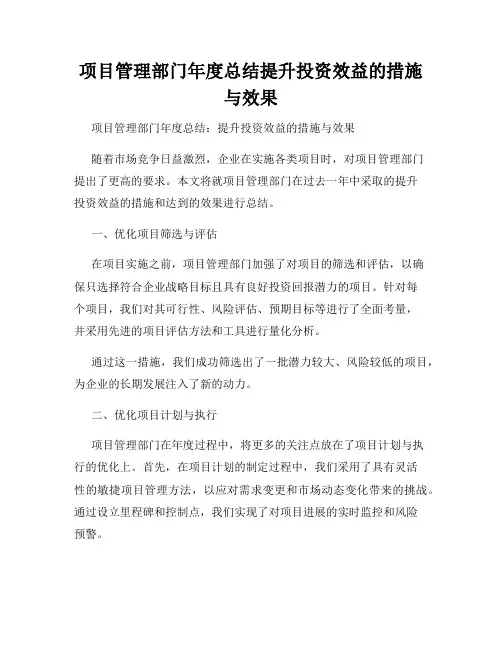 项目管理部门年度总结提升投资效益的措施与效果