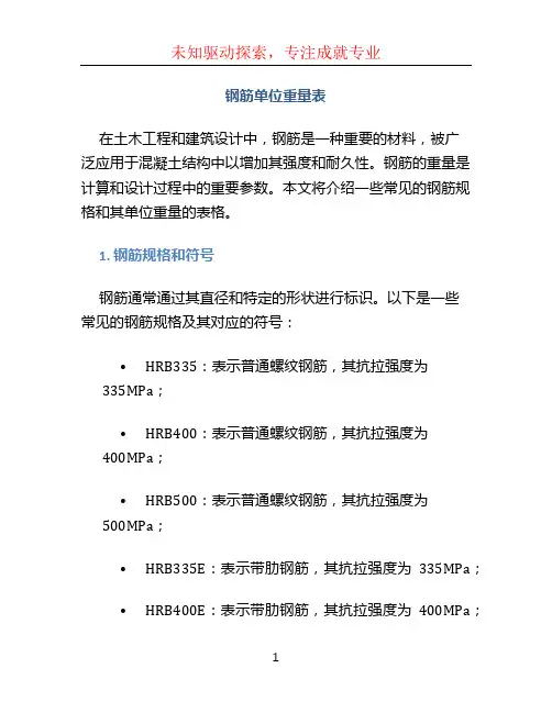 钢筋单位重量表