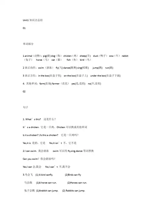 三年级下册英语第一单元Unit1知识点总结