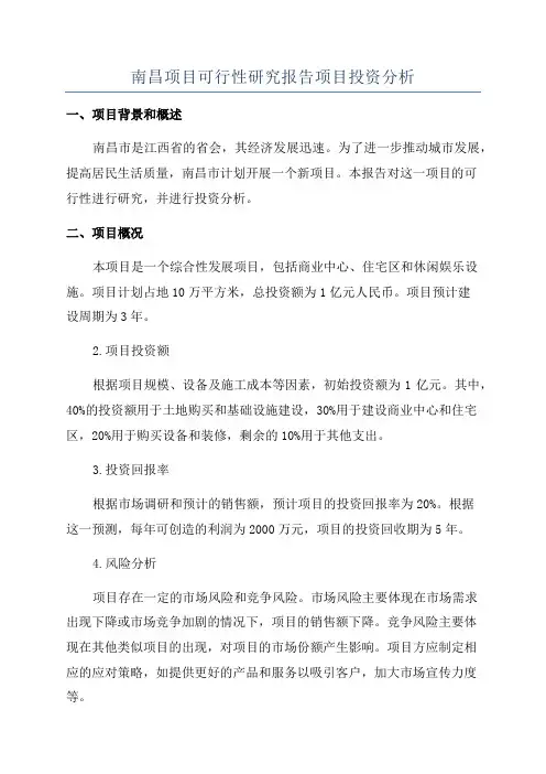 南昌项目可行性研究报告项目投资分析