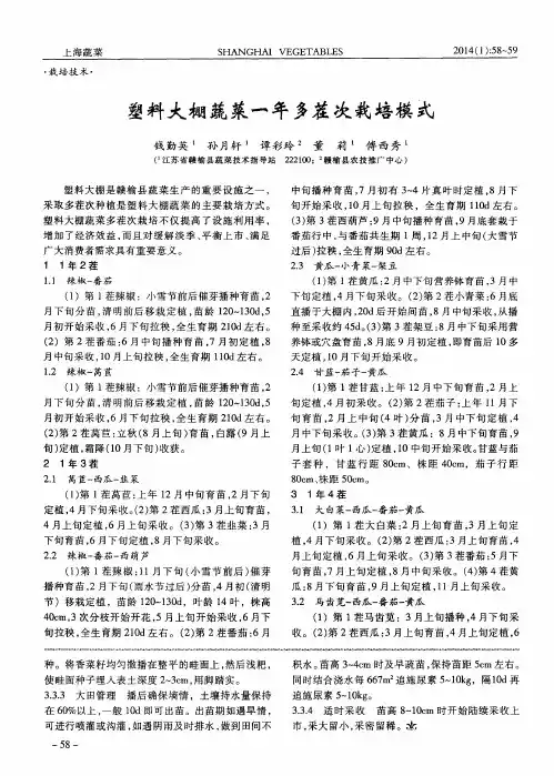 塑料大棚蔬菜一年多茬次栽培模式