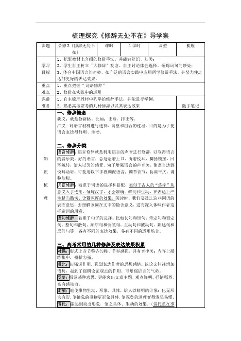 高中语文必修二梳理探究《修辞无处不在》导学案