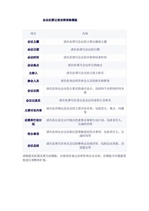 会议纪要记录安排表格模板