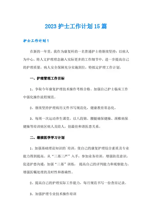 2023护士工作计划15篇