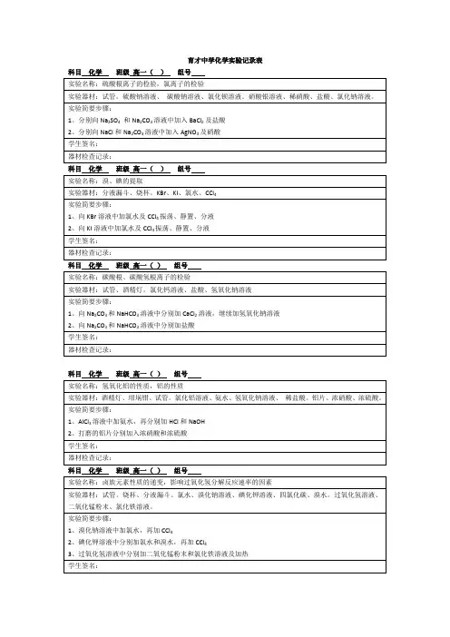 育才中学化学实验记录表6