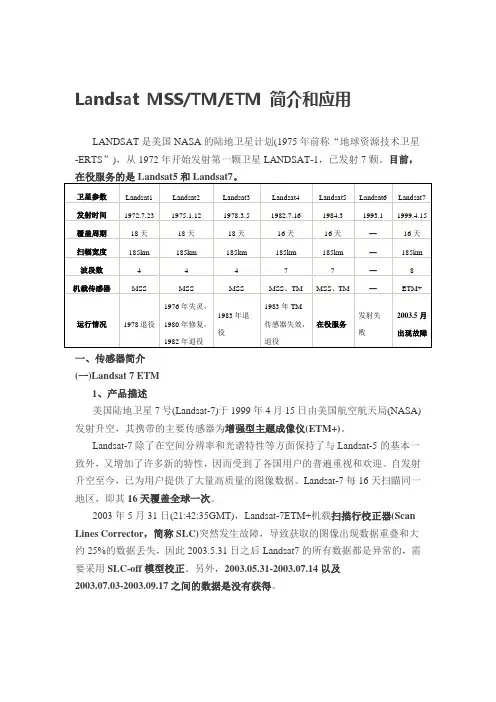 Landsat_、MSS、TM和ETM+简介和应用