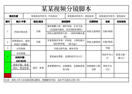 视频拍摄分镜脚本范文模板
