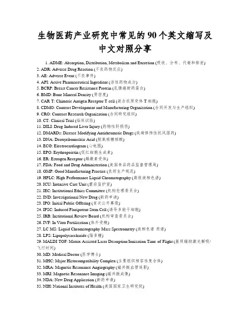 生物医药产业研究中常见的90个英文缩写及中文对照分享
