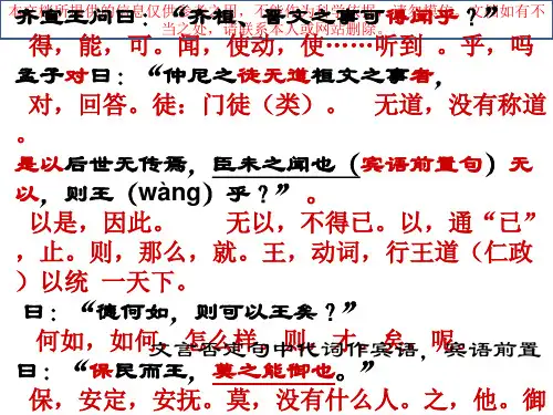 齐桓晋文之事重点文言知识和重点句子翻译专业知识讲座
