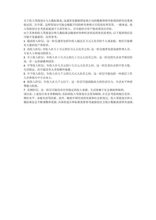 收入等级划分与人数标准表