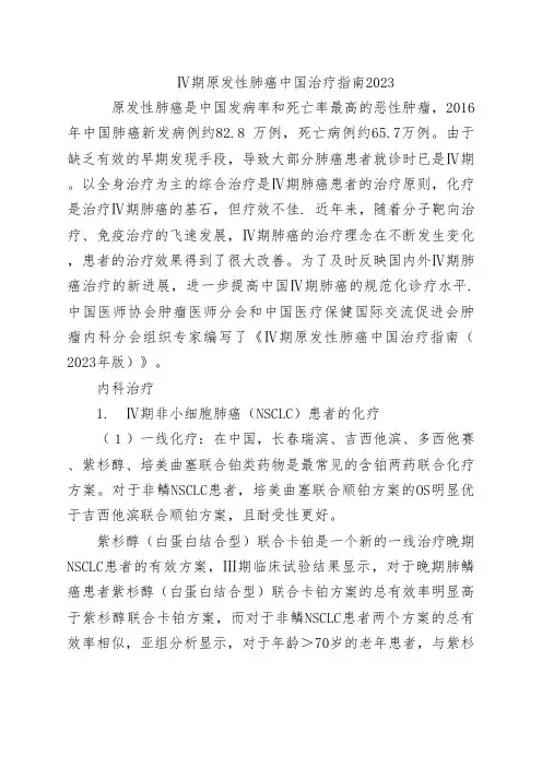 Ⅳ期原发性肺癌中国治疗指南2023