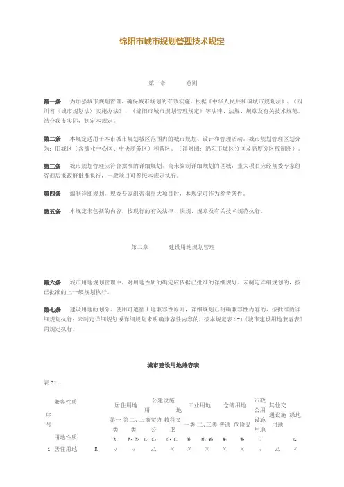 绵阳市城市规划管理技术规定(最新版)