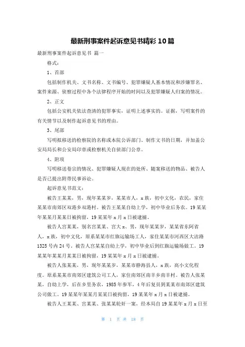 最新刑事案件起诉意见书精彩10篇