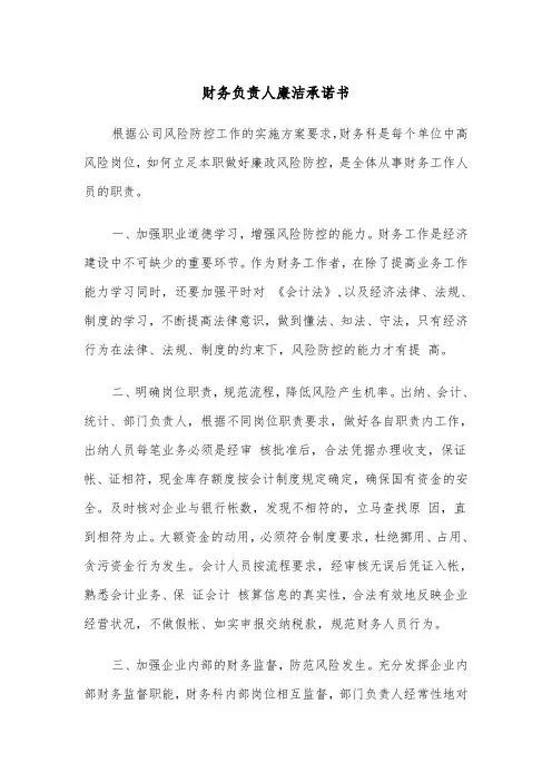 财务负责人廉洁承诺书（2篇）