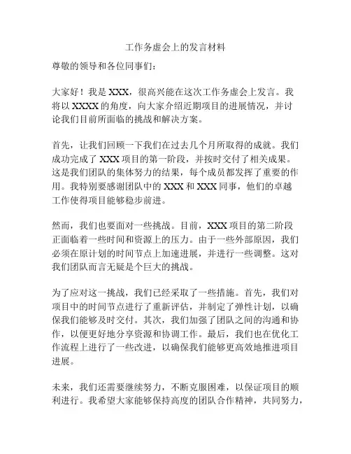工作务虚会上的发言材料