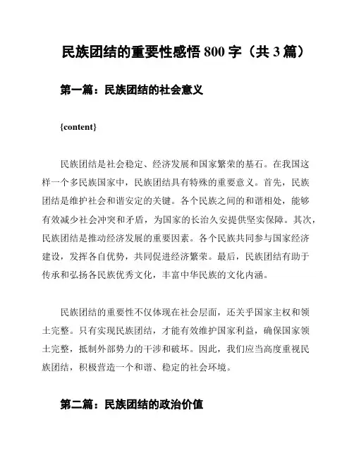 民族团结的重要性感悟800字(共3篇)