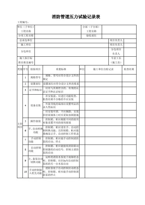 消防管道压力试验记录表