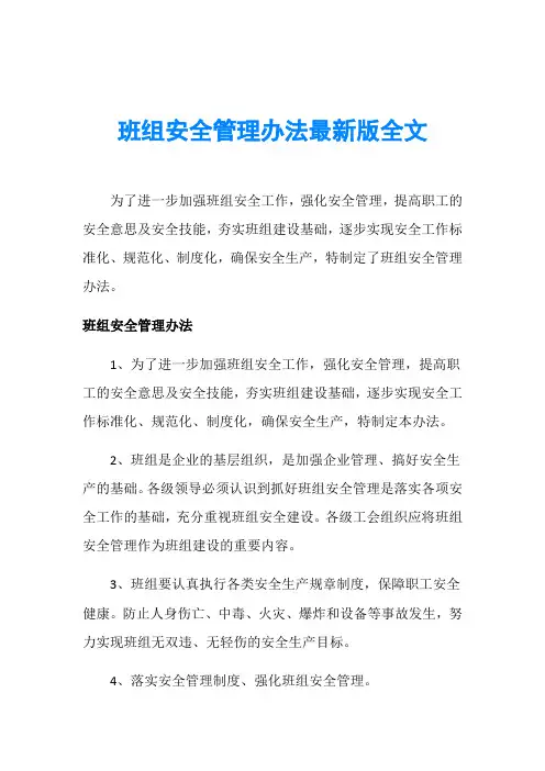班组安全管理办法最新版全文