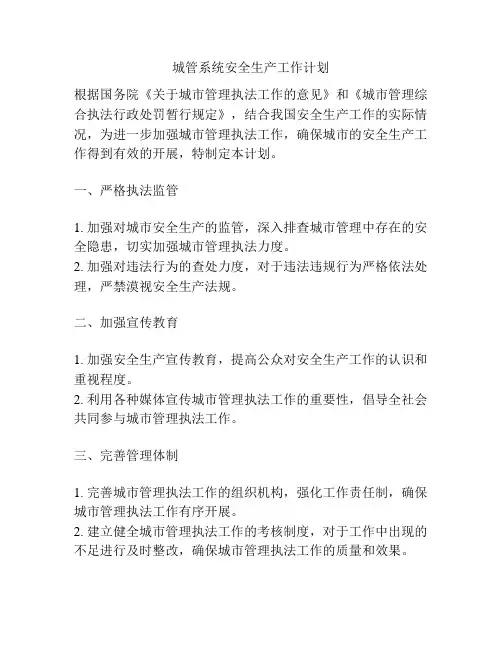 城管系统安全生产工作计划