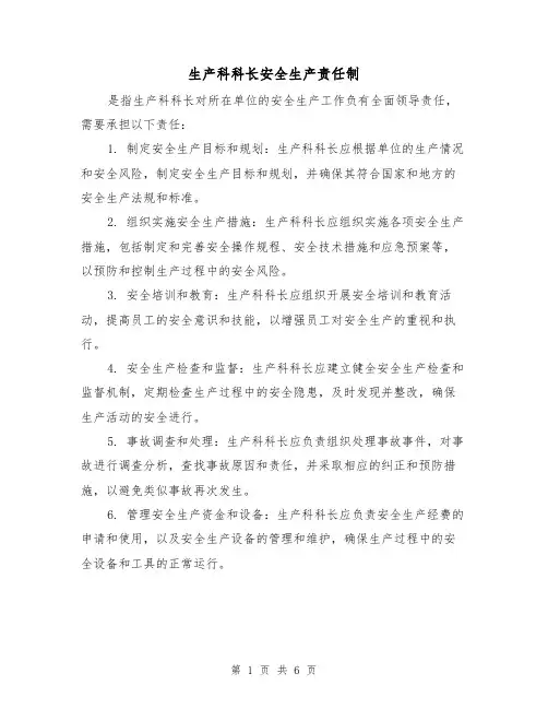 生产科科长安全生产责任制(3篇)
