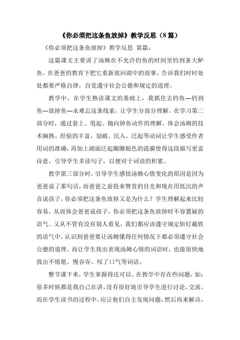新整理《你必须把这条鱼放掉》教学反思(8篇)