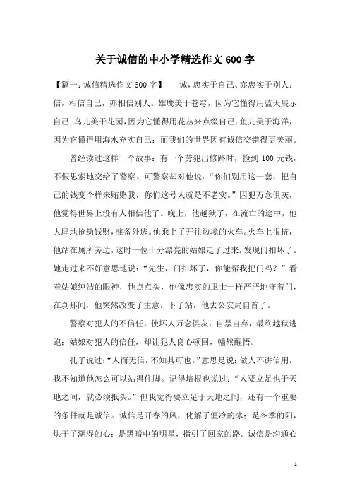 关于诚信的中小学精选作文600字