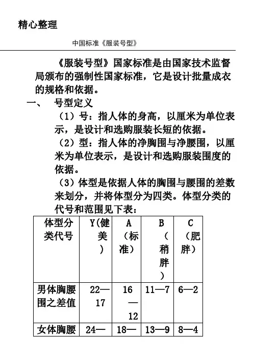 中国标准《服装号型》