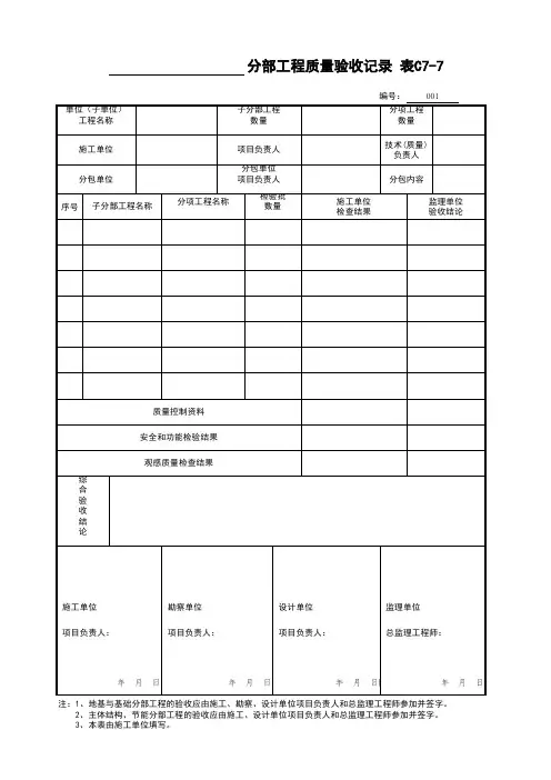 表C7-7 分部工程质量验收记录