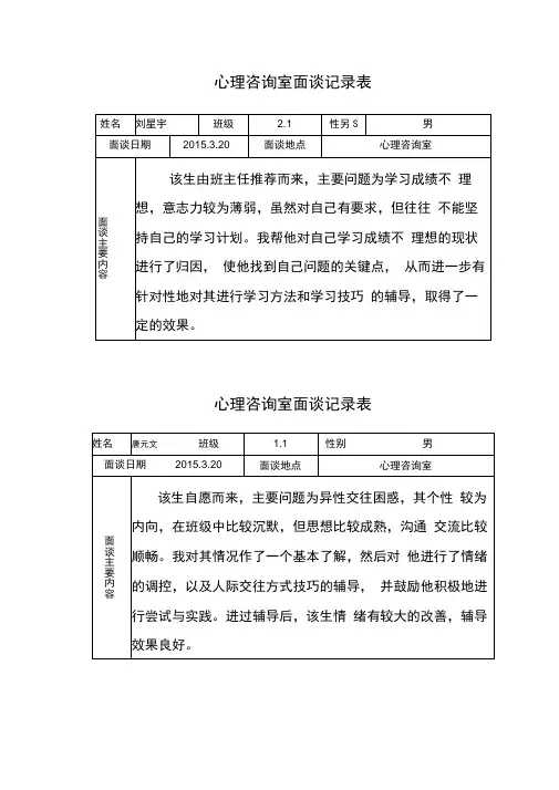 心理咨询室面谈记录表94325