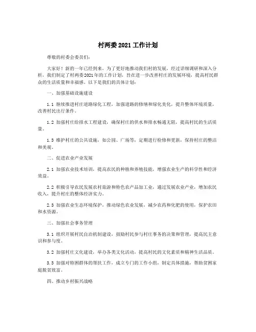 村两委2021工作计划
