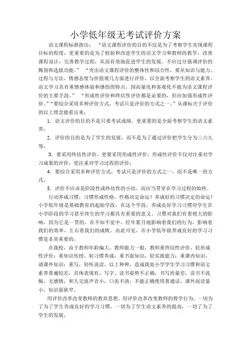 小学低年无考试评价方案