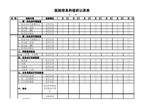 医院信息科值班记录表