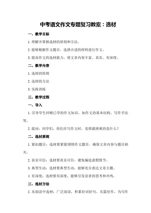 中考语文作文专题复习教案：选材
