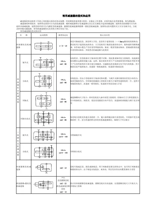 常用减速器的型式和应用