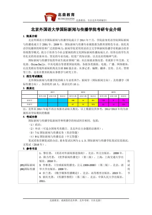 北京外国语大学国际新闻与传播学院考研专业介绍、报录比、题型、参考书目、备考
