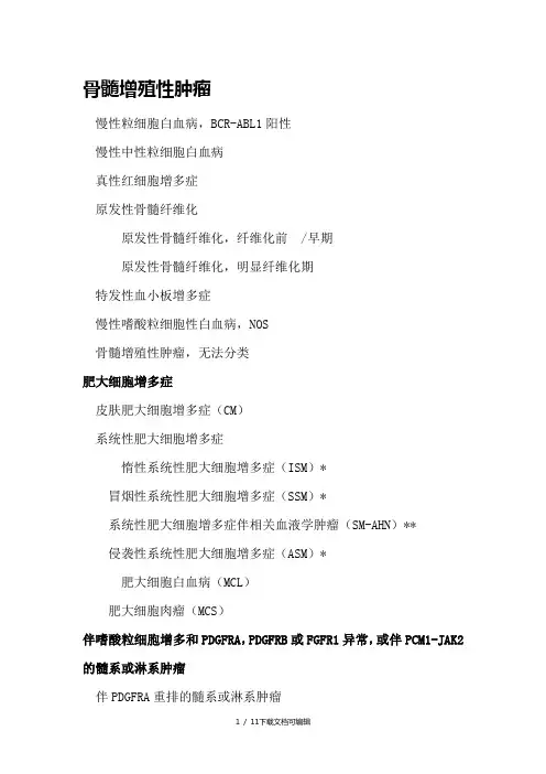 造血与淋巴组织肿瘤WHO分类一览表