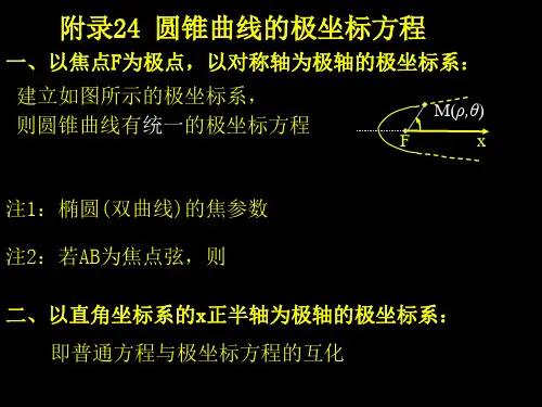 附录圆锥曲线的极坐标方程