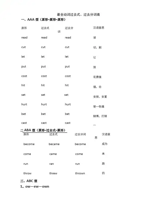 最全动词过去式、过去分词表