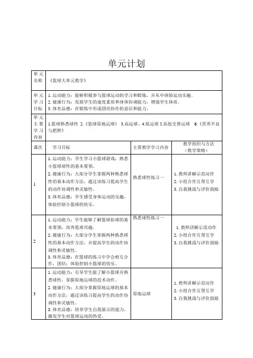 小学体育与健康三年级上册《篮球》大单元教学j计划