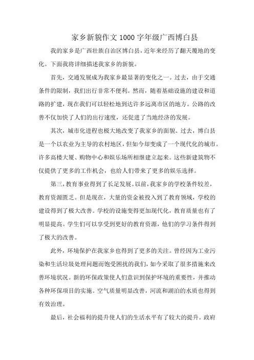 家乡新貌作文1000字年级广西博白县