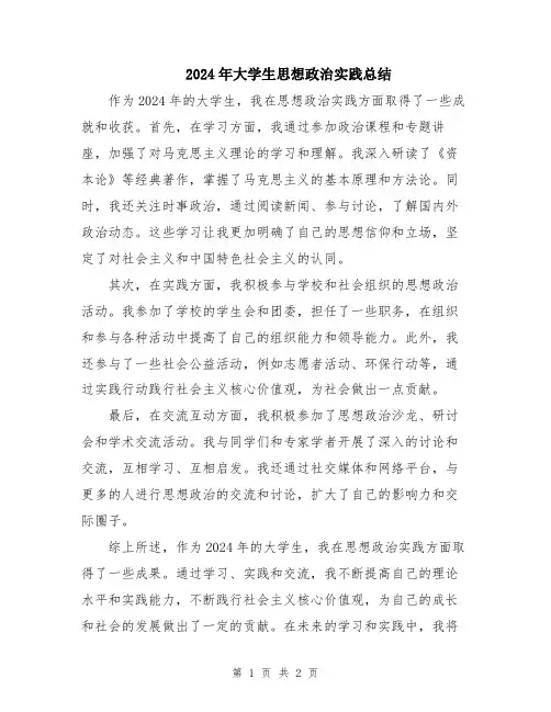 2024年大学生思想政治实践总结