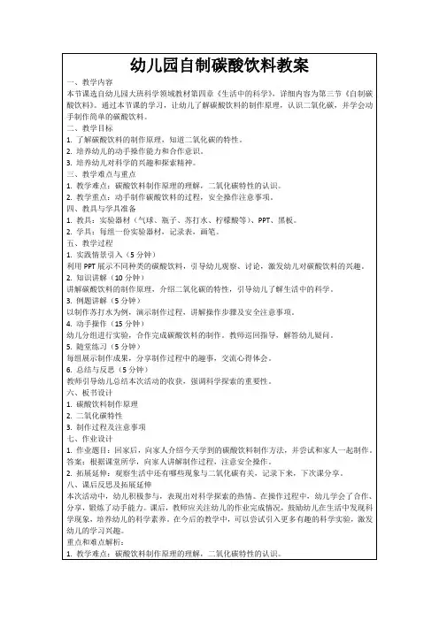 幼儿园自制碳酸饮料教案