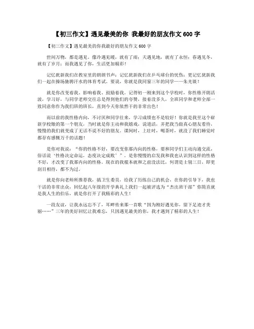 【初三作文】遇见最美的你 我最好的朋友作文600字
