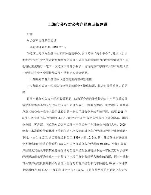 上海市分行对公客户经理队伍建设