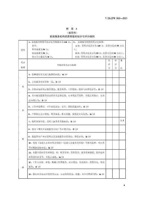 家政服务机构资质等级的划分与评分细则、服务员职业资质等级的划分与评分细则