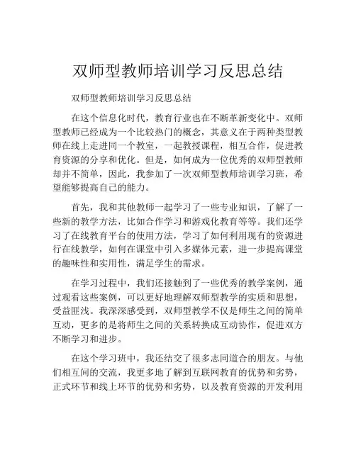 双师型教师培训学习反思总结